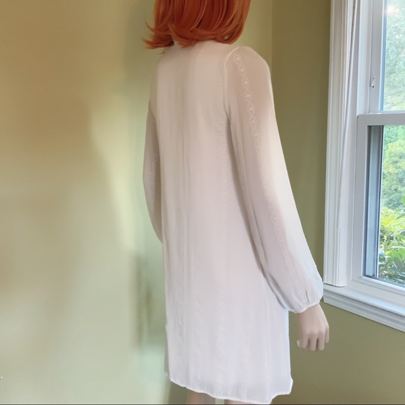 SALE Honey Punch Delicate White Eyelet Short Dress Long Sleeves Bow Tie Sash SML - Picture 15 of 16